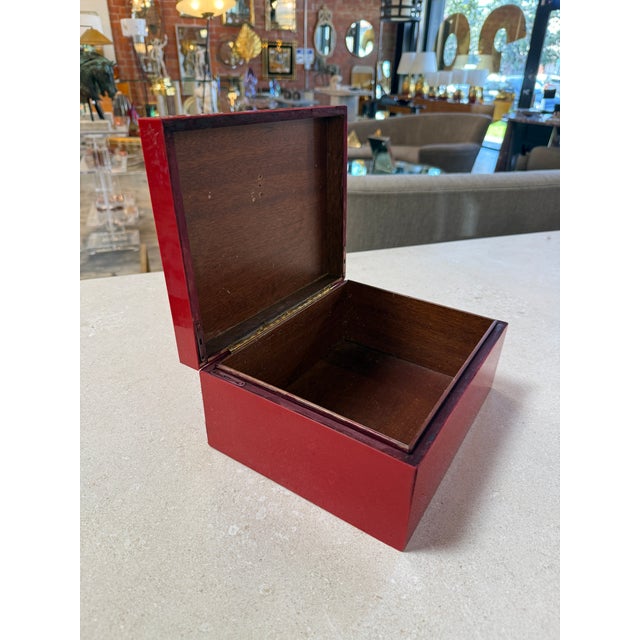 Vintage Red Lacquer Box With Brass Trim For Sale - Image 9 of 10