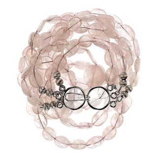 19 Inch Three Strand Glowing Rose Quartz Necklace For Sale