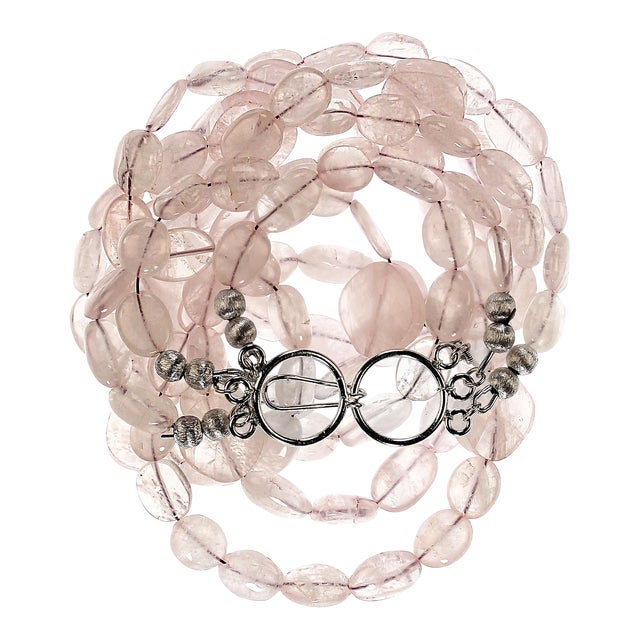 19 Inch Three Strand Glowing Rose Quartz Necklace For Sale