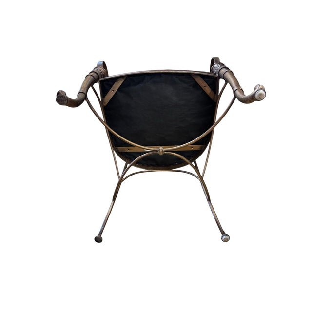 Bronze Vintage Maitland-Smith Bronze Finish Metal Armchair With Cane Back and Leather Seat For Sale - Image 8 of 10