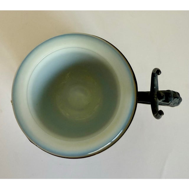 Victorian Antique Brass Shaving Mug With Milk Glass Liner & Silver-Toned Shield Cartouche For Sale - Image 3 of 11
