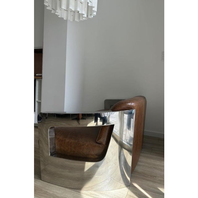Vintage Club Sofa in Leather and Chrome from Mars, 2000s For Sale - Image 6 of 7