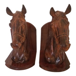 Vintage Brutalist Large Walnut and Bronzed Equestrian Bookends - a Pair For Sale