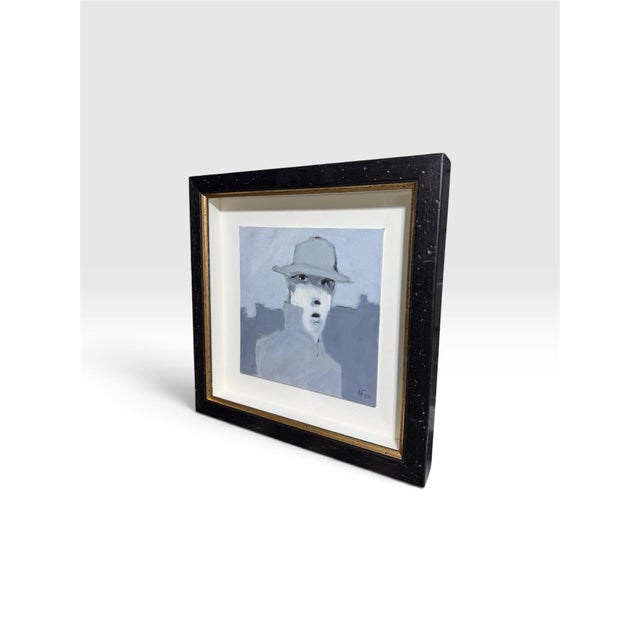 2000 - 2009 Hans Feyerabend – Signed 2004 Expressionist Portrait of Gentleman in Fedora – Original Painting, Framed For Sale - Image 5 of 6