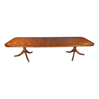 Late 20th Century Handmade English Regency Style Walnut Burl Double Pedestal Banquet Dining Table 11' For Sale