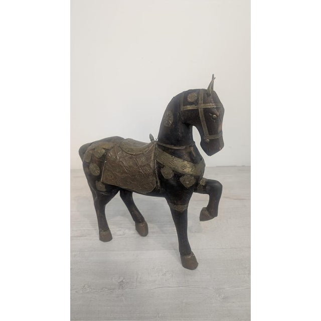 Indian Wooden Ceremonial Horse with Brass from Charles Mareck, 1920s For Sale - Image 10 of 18