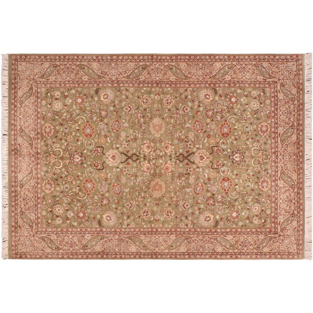 Green Shabby Chic Floral 1990's Pak-Persian Green/Beige Wool Rug - 5'11'' X 9'3'' For Sale - Image 8 of 9