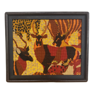 Framed 1970s Era Hand Needlepoint of a Jungle Scene