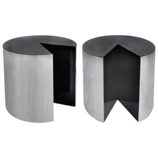 Pace Collection Stainless Steel and Granite Side Tables, Pair For Sale