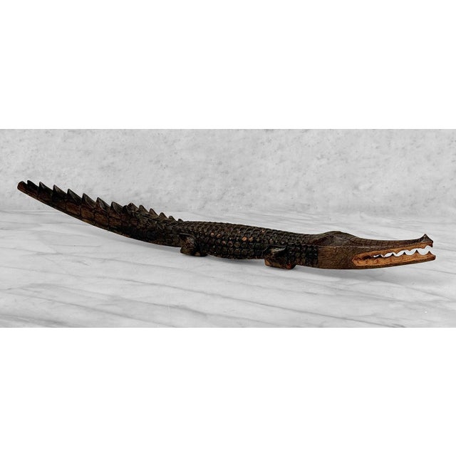 African Vintage 23" African Crocodile Wood Carved Sculpture For Sale - Image 3 of 10