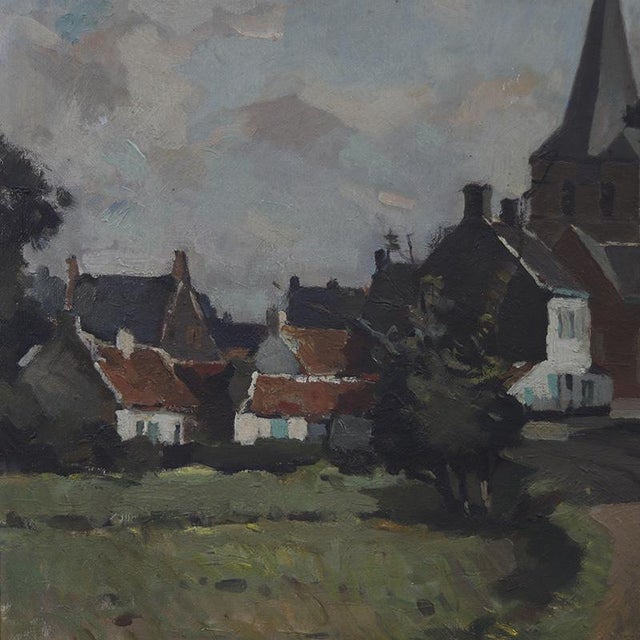 Paint Herman Verbaere, Flemish Landscape / Village Scene, Oil on Canvas, 1950s For Sale - Image 7 of 10