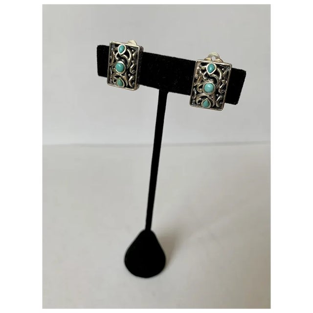 Late 20th Century Sterling and Turquoise Clip-On Earrings, A Pair For Sale - Image 4 of 12