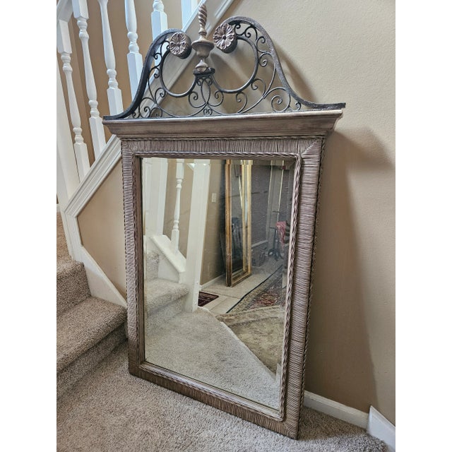 Traditional Chippendale Style Vintage Large Rattan & Iron Mirror For Sale - Image 3 of 8