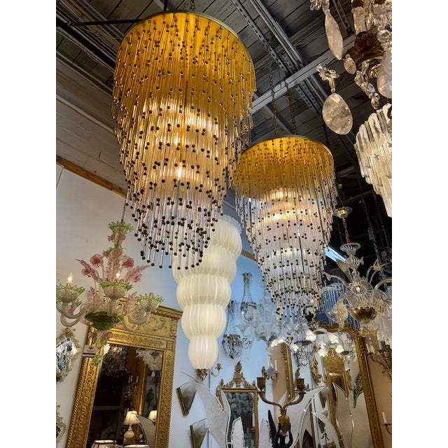 Mid-Century Modern Pair of Italian Mid-Century Modern Style Glass Beaded Chandeliers For Sale - Image 3 of 5