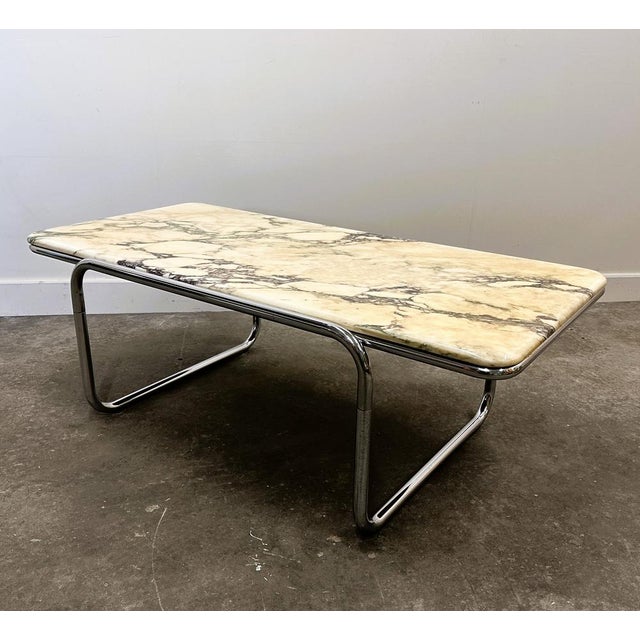 Charcoal Large Italian Calacatta Violetta Marble Coffee Table with Chrome Base, 1970s For Sale - Image 8 of 11