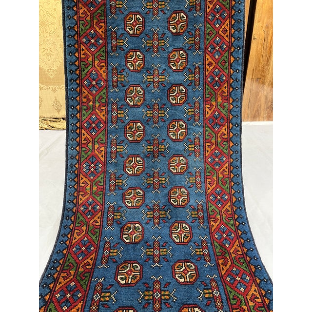 Extra-Long Teal Blue Tribal Wool Runner Rug With Geometric Medallions, 2'8" X 16' For Sale - Image 9 of 14