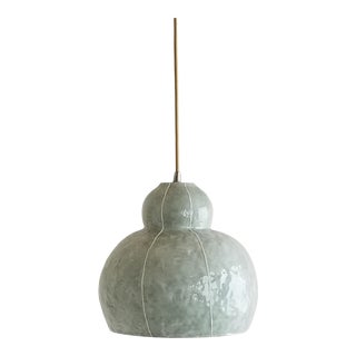 Modern Handmade Celadon Ceramic Pendant Light For Sale
