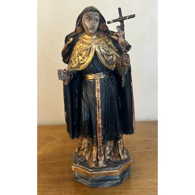 Wood 18th Century Saint Rita Carving With Gilt Detail For Sale - Image 7 of 18