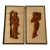 Mid Century Pair of Asian Style Art Panels Featuring Carved Teak Figures on Raffia Background For Sale