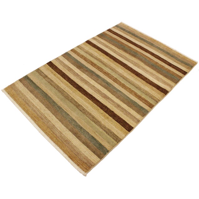 Abstract Boho Chic Hand Made Beige/Green Wool Rug - 3'11'' X 5'7'' For Sale - Image 3 of 10