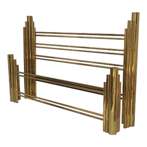 1970s Mid-Century Modern King-Size Art Deco Style Brass "Skyscraper" Headboard & Footboard