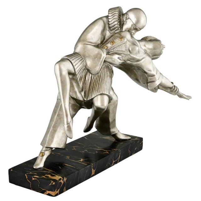 Black Thomas Cartier, Art Deco Sculpture of Cubist Dancers Pierrot and Colombine, 1930s, Bronze on Marble Base For Sale - Image 8 of 11