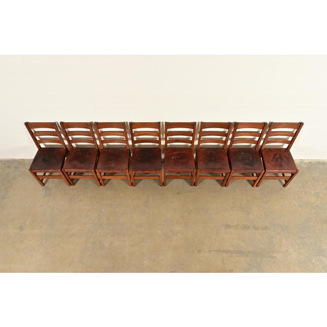 Early 20th Century L. & J. G. Stickley Antique Mission Oak Arts & Crafts Ladder Back Dining Chairs | Set of Eight For Sale - Image 5 of 15