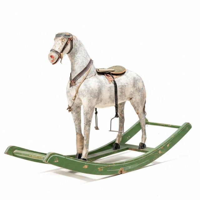 Gray Vintage Wooden Rocking Horse, 1940s For Sale - Image 8 of 8