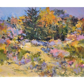 Sarabono by Jann T. Bass | Oil on Board Landscape with colorful trees and flowers. For Sale