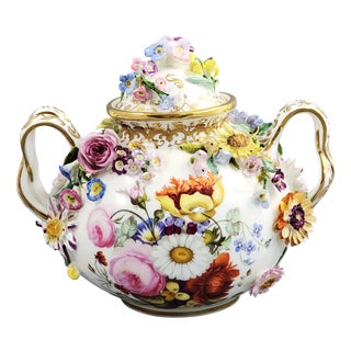 Antique Coalport Flower-Encrusted Pot, 1815 For Sale