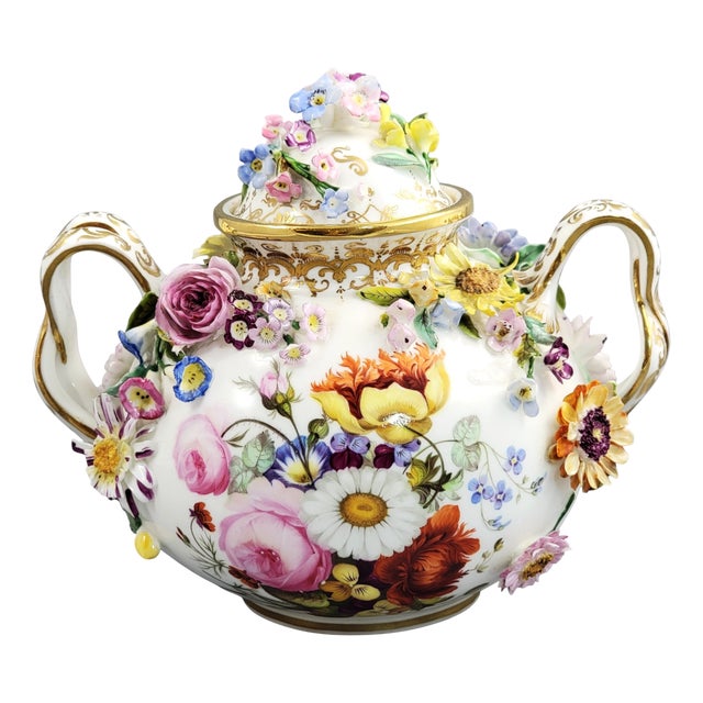 Antique Coalport Flower-Encrusted Pot, 1815 For Sale