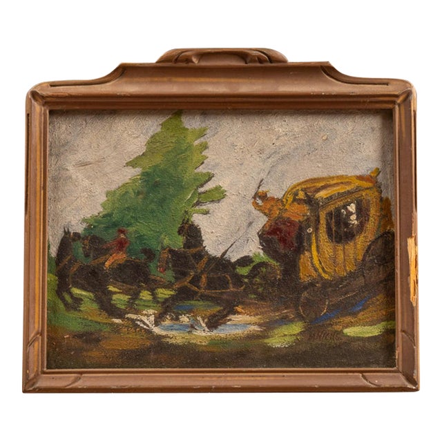 Stagecoach | Framed 1908 Morley Hicks Oil Painting, Signed and Dated For Sale