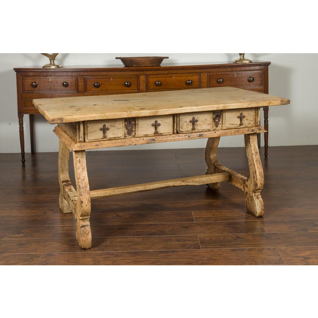 Spanish Baroque Style Bleached Walnut Trestle Base Farm Table, circa 1820 For Sale - Image 12 of 12