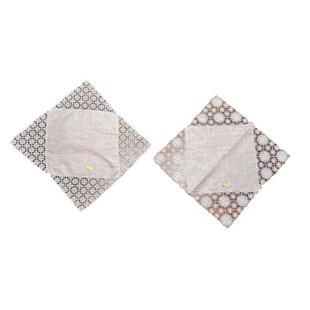 Textile Vintage Austrian Heirloom Lace Bridal Hanky Wedding Linen Cotton Handkerchiefs Made in Austria -a Pair For Sale - Image 7 of 12