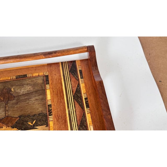 Wood French Wooden Marquetry Tray with Craftwork Winter Scene, 1950s For Sale - Image 7 of 16