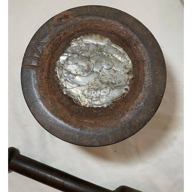 Huge Rare Antique Early 19th Century Handmade Solid Cast Iron Mortar and Pestle For Sale - Image 12 of 12