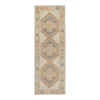 Tan & Gray Handwoven Turkish Oushak Rug 4'2" X 12'1" For Sale