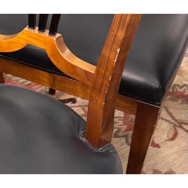 Black Set of 10 Biedermeier-Style Colombian Dining Chairs in Mahogany & Black Leather For Sale - Image 8 of 10