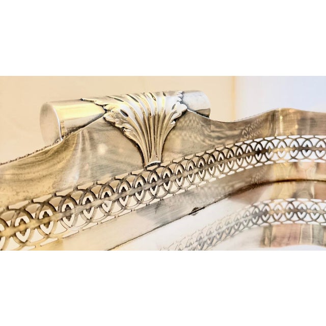 Large English Victorian Silverplate Handled Gallery Tray For Sale - Image 11 of 14