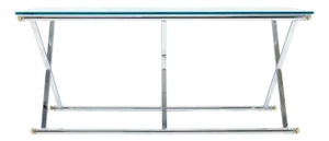 Chrome X Base Glass Top 67" Long Console Sofa Table Mid Century Modern c1970s