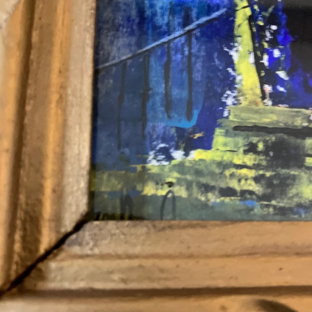 Original 6 x 8 painting on paper signed bottom left Overall size with carved wood frame painted gold is 11.5 x 13.5