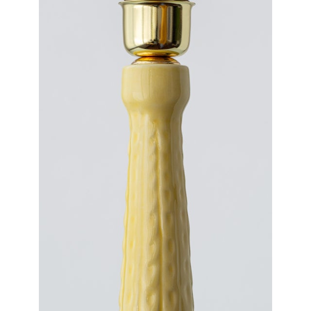 Butter Yellow Ceramic Table Lamp with Pink Silk Pleated Shade from Casa Pupo, Spain, 1960s For Sale - Image 11 of 15