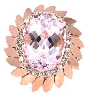 12.26 Carat Oval Cut Kunzite Diamond 14 Karat Rose Gold Cocktail Ring