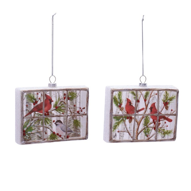 Contemporary Cardinal Window Ornament Set of 6  5"L x 4"H Glass For Sale - Image 3 of 6
