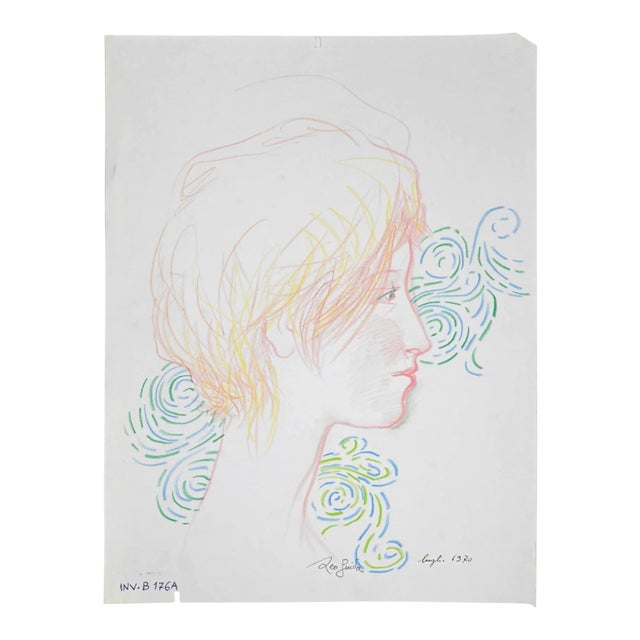 Leo Guida - Female Portrait - Original Pencil and Ink - 1970 For Sale