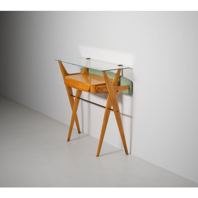 Italian Sculptural Maple Console Table with Glass Top by Ico Parisi, 1950s For Sale - Image 10 of 11