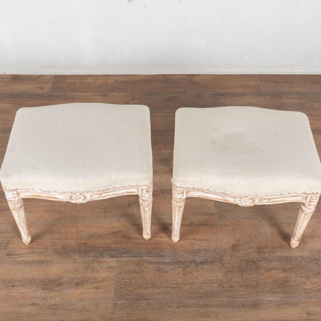 Gustavian (Swedish) Pair, 19th Century Swedish Gustavian White Stools Tabourets For Sale - Image 3 of 11
