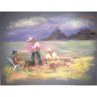 Jacques (Jakub) Zucker, Beach Scene Pastel Drawing Polish Ecole D'Paris, WPA, Bezalel Artist, c.1930s For Sale
