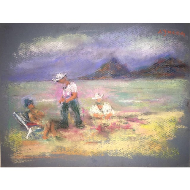 Jacques (Jakub) Zucker, Beach Scene Pastel Drawing Polish Ecole D'Paris, WPA, Bezalel Artist, c.1930s For Sale