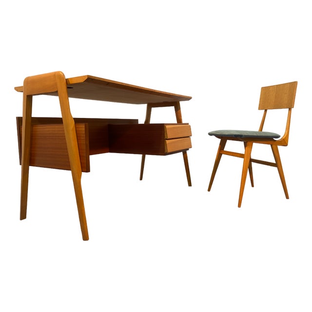 Mid-Century Modern Italian Desk and Chair attributed to Vittorio Dassi, 1956, Set of 2 For Sale